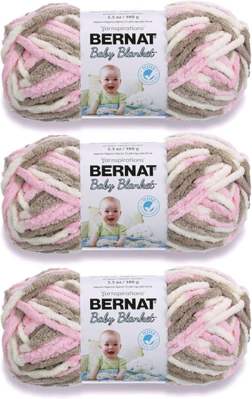 Bernat Baby Blanket Little Petunias Yarn - 3 Pack of 100g/3.5oz - Polyester - 6 Super Bulky - 72 Yards - Knitting/Crochet......