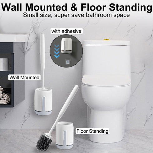RV Toilet Bowl Brush and Holder, Ventilated Toilet Cleaner Brush with Long Handle and Flexible Bristles, Wall Mount for Motorhome Travel, Travel T...