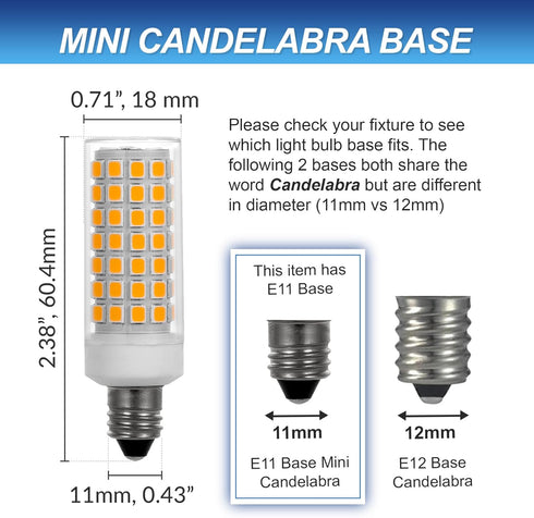 Simba Lighting LED E11 T4 Mini-Candelabra JD Light Bulb 5W 40W to 50W Halogen Replacement (4 Pack) 88SMD2835 Corn JDE11 120V for Chandeliers, Scon...