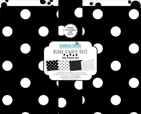 Barker Creek Black & White Dot File Folders on 14pt Stock, Set of 12, Letter Size, 1/3 Cut Tabs, Home, School and Office Supplies (2004)...