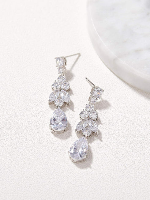 SWEETV Teardrop Wedding Bridal Earrings for Brides, Bridesmaids, Crystal Cubic Zirconia Dangle Drop Earrings for Women Prom Gifts...