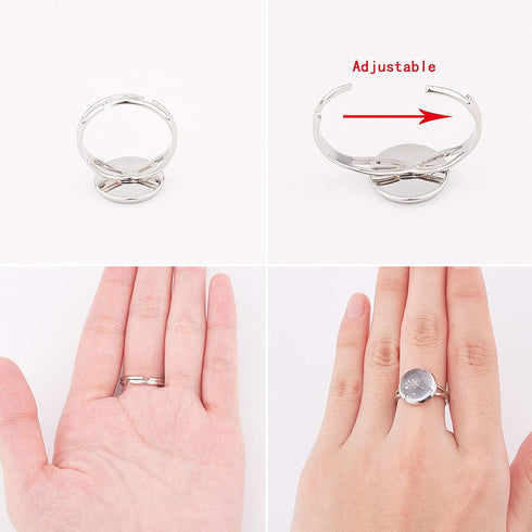 SUNNYCLUE 30Pcs 12mm Adjustable Cabochon Ring Settings with 30Pcs Round Glass Dome Cabochons Blank Finger Rings for DIY Ring Making Jewelry Making...
