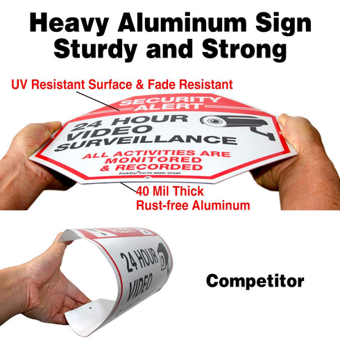 Video Surveillance Sign, 4 Pack 10 x 10 Rust Free .040 Aluminum Security Warning Reflective Metal Signs, Indoor or Outdoor Use for Home Business C...