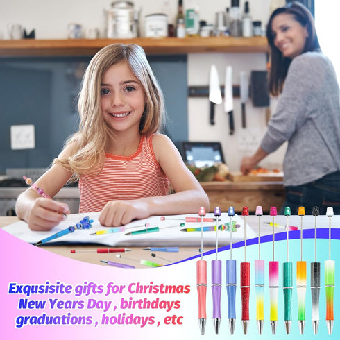 150 Pieces DIY Beadable Pens Kit - 50 plastic Beadable Pens Bulk, Refills & pen bags Included - Beaded Pens Black Ink Ballpoint Cute Pens for Stud...