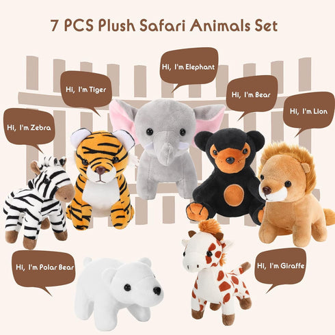 7 Pieces Plush Safari Animals 4.72 Inches Jungle Stuffed Animal Set includes Plush Giraffe Tiger Lion Bear Elephant Zebra for Zoo Animal Themed Pa...