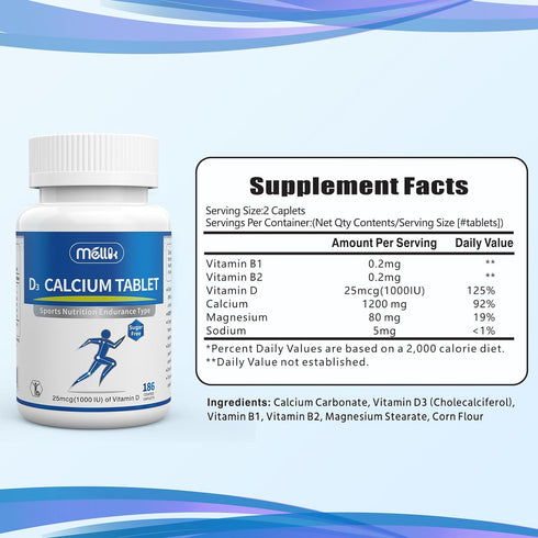 Calcium-Supplement Vitamin-D3 1200-mg Magnesium-Mini - 186Tablets Unflavored Slow Release Bone Health Women and Men Dietary Supplement Easy to Swa...