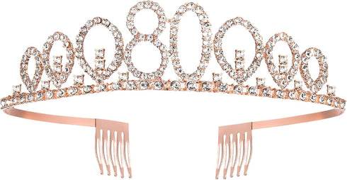 Rose Gold Birthday Tiara and Sash for Women, Fabulous 80th Birthday Party Favor...