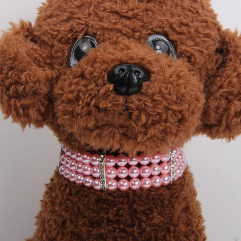3 Rows Dog Cat Pearls Necklace Collar with Bling Accessories Pet Puppy Jewelry for Female Dogs Cats Small Medium (Pink, Medium)...