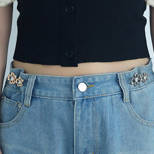 3 Sets Rhinestones Flower Pant Waist Tightener Jean Buttons for Loose Jeans,Cute Flowers Buttons for Jeans Button Pins for Jeans Crystal Floral Je...