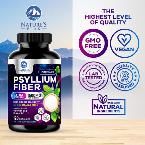 Psyllium Husk Powder Caps 1500mg - Non-GMO, Natural Soluble Fiber for Daily Digestive Health & Regularity Support, Vegan Psyllium Fiber Supplement...