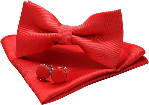 JEMYGINS Solid Color Bow Tie and Pocket Square With Cufflinks Sets for Men...