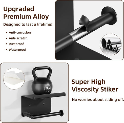 Adhesive Toilet Paper Holder with Phone Shelf, Wall Mounted Toilet Paper Roll Holder, Rustproof Bathroom Tissue Roll Holder with Shelf, Sticky Toi...