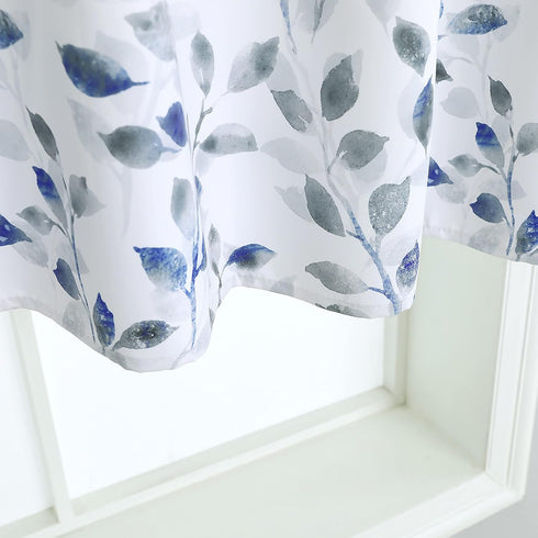 Valance for Windows Watercolor Leaves Print Rod Pocket for Kitchen 52 x 14 Inches, Blue/Gray...