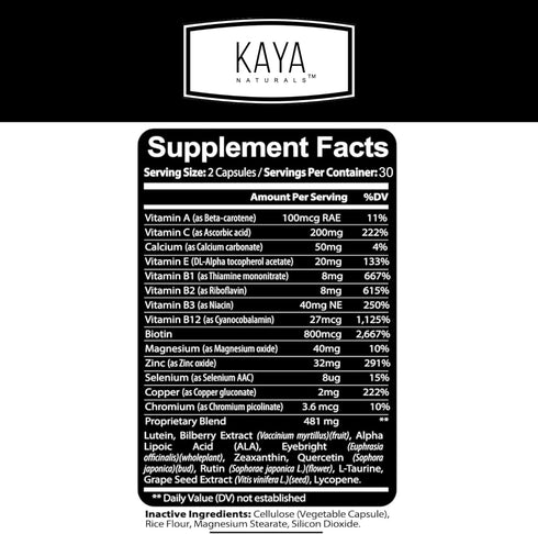 Kaya Naturals Eye Health Supplement - Lutein & Zeaxanthin - Supports Eye Strain, Dry Eyes, and Vision Health - Clinically Proven Ingredients 800mg...