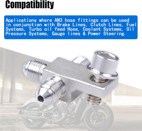 Stainless Steel AN3-3AN Male Brake Hose End Tee Block with screw 1/4-20 unf Titanium Color...