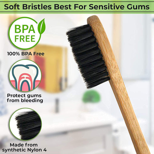 12 Count I Bamboo Toothbrush I Soft Bristles Best for Sensitive Gums I Charcoal I Vegan I Natural Wood I BPA Fee I Recyclable I Compostable I Biod...
