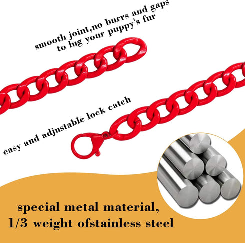 Red Dog Chain Collar-3/4 Inch ?20mm? Width Cuban Link Durable Dog Necklace, Cute Fashion Pet Collar for Pit Bulldog, Light Metal Jewelry Bold Chai...