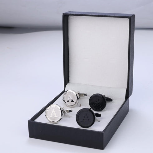 ORAZIO Cufflinks For Men Engraved Initials Cufflinks Silver Black Set Stainless Steel Cuff Links Letter Alphabet A-Z Gift With Box For Wedding,Dad...