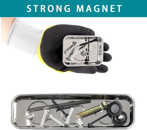 3 Pieces Magnetic Trays Set Stainless Steel Magnet Tool Tray Parts Holder for Screws, Sockets, Bolts, Pins, Mechanic's and Automotive...