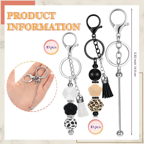 20 Pcs Beadable Keychain Bars Metal Beaded Blank Keychains Charms DIY Keychain Supplies Bulk for DIY Pendant Jewelry...