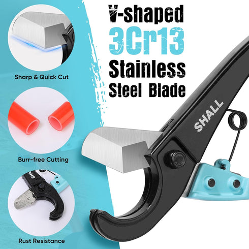 SHALL PEX Pipe Cutter, Cuts up to 1-3/8’’, Fast Tubing Cutter for PEX, Plastic Hoses, PVC, CPVC, PP-R, PE (Thin), etc., Aluminum Alloy Pipe Cuttin...