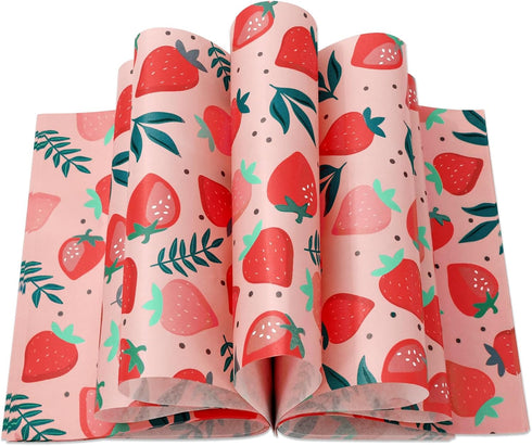 150Pcs Strawberry Wax Paper Pink Deli Paper Tissue Sweet Fruit Sandwich Wrap Paper Waterproof Oil-Proof Picnic Liners for Party Kitchen Supplies...