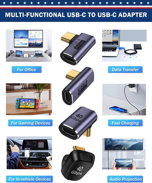 90 Degree Right Angle USB C Adapter 40Gbps Data Transfer USB 4.0/Thunderbolt 4 Type C Male to Female Connector Extender for Mobile Phone, Switch, ...