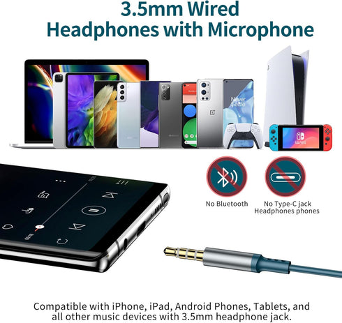3.5mm Earbuds Wired Headphones for Samsung A25 A15 A14 A03S A23 Galaxy Note 5 8 9 S10E S10+ S8+ S9 Deep Bass 3.5mm Headset for iPhone iPad Google ...