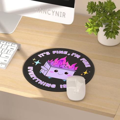 Funny Mouse Pad for Desk, Cute Office Decor for Women, Dumpster on Fire Small Mousepad with Non-Slip Rubber Base, This is Fine Round Computer Mous...