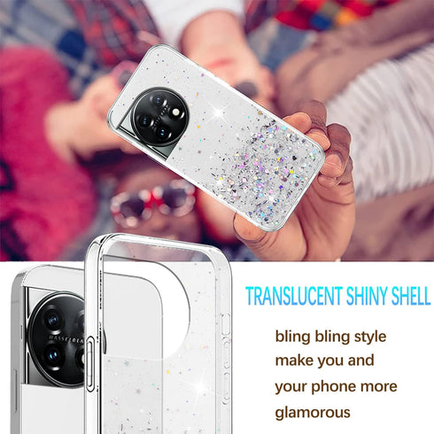 Compatible with OnePlus 11 Case Glitter Clear Green, OnePlus 11 Phone Case Silicone Transparent Soft TPU Women Girls Shockproof Protective Slim Co...