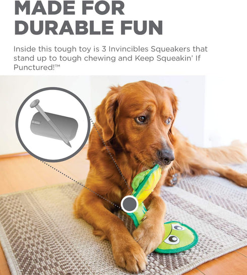 Outward Hound Fire Biterz Turtle Plush Firehose Material Interactive Dog Toy, Medium...