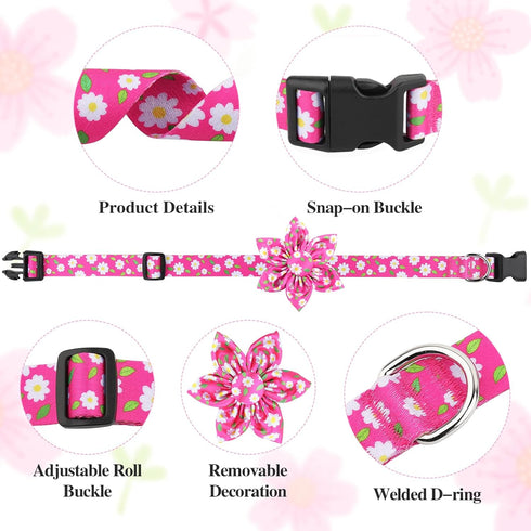 BiPawTi Flower Dog Collar, Soft Small Girl Dog Collar with Floral Patterns Decoration, Cute Daisy Dog Collars for Dogs Puppy, Summer Dog Collar Bo...