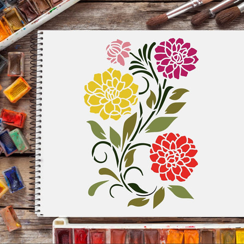 FINGERINSPIRE Dahlia Stencil 11.7x8.3 inch Plastic Flowers Drawing Painting Stencils Daisy Bloom Flower Leaf Pattern Reusable Stencils for Paintin...