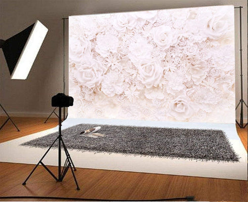 Laeacco White Paper Rose Flowers Backdrop 7x5ft Floral Roses Photography Background Blossoming Scene Mother's Birthday Girls Photo Portraits Wallp...