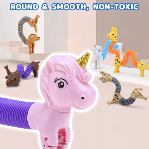 6 Pack Animal Pop Tubes, Fidget Toys for Sensory Play, Party Favors for Kids, Goodie Bag Stuffers Treasure Box Classroom Prizes Gifts, Birthday Gi...