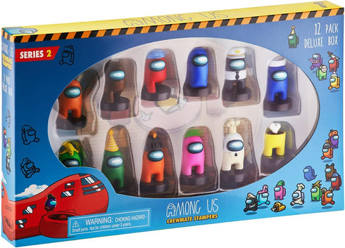 P.M.I. Stamps for Kids: 12 Among Us Toys with 16 Collectibles, Mini Figures for Party, Birthday, Gift & Decoration...