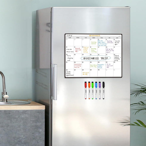 JJPRO Magnetic Monthly Calendar Whiteboard for Fridge-Dry Erase Monthly Planning Board for Refrigerator-Refrigerator Organizer with Monthly Calend...
