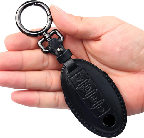 Tukellen Compatible with Nissan Key Fob Cover Handmade Genuine Leather Case for Altima Pathfinder Armada Murano Maxima Rogue Infinity Smart Remote...