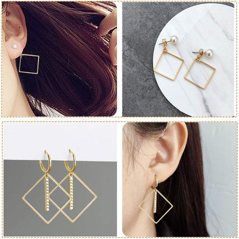 70pcs Earrings Beading Hoop Earring Finding Square Hollow Pendant for Jewelry Making DIY Crafts Art Creation Women Gift (Square)...