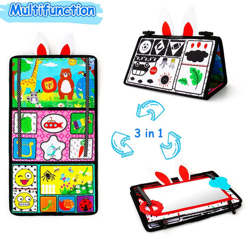 Tummy Time/Baby Mirror Toys, Black and White High Contrast Tabletop Mount Baby Newborn Toys 0 3 6 Months Brain Development, Sensory Texture Piano ...