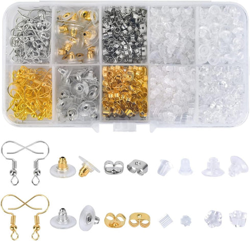 Olylkx 1100pcs Earring Backs, Earring Hooks, Earring Backings, Earring Back Pads Stopper for Making Findings Parts Jewelry DIY Supplies Kits...