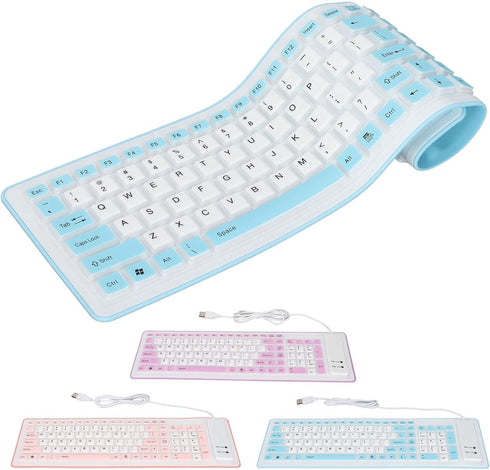 103 Keys Foldable Silicone Keyboard,Wired USB Silicone Keyboard Silent Keyboard Soft Touch Keyboard Waterproof Rollup Keyboard for PC Laptops(Blue...