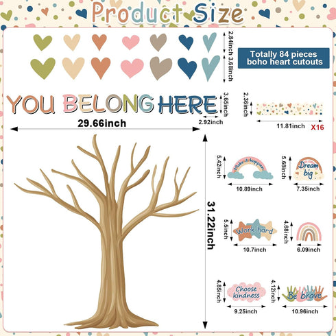 Boho Classroom Tree Bulletin Board Decorations Heart Cutouts Border Welcome Classroom You Belong Here Bulletin Board Decor Supplies for Chalkboard...