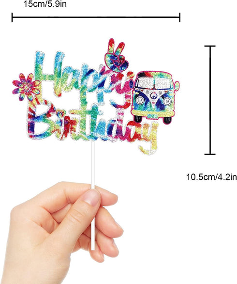 60's Tie Dye Happy Birthday Cake Topper - Groovy 60's Birthday Party Cake Topper - Groovy Hippie Party Cake Decoration...