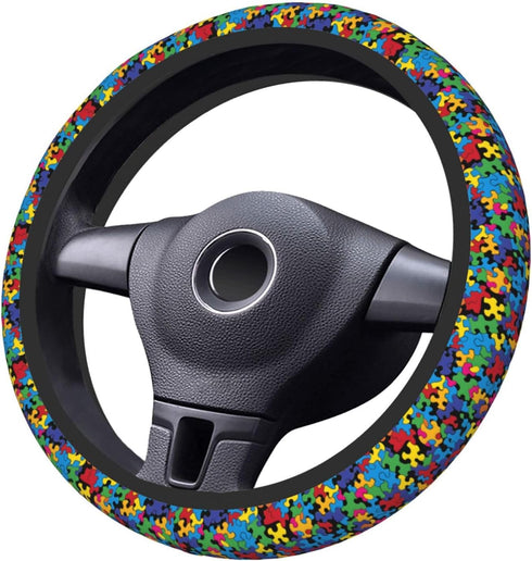Colorful Autism Awareness Steering Wheel Covers, Cute Thickened Steering Wheel Cover for Men Women, Car Accessories...