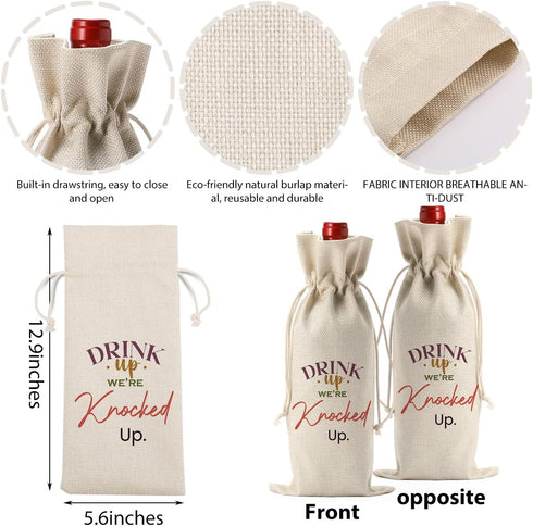 Funny Baby Pregnancy Announcement Wine Bag, Cute Baby Pregnancy Announcement Gifts Wine Bags for Parents Grandparents, Drink Up We're Knocked Up W...