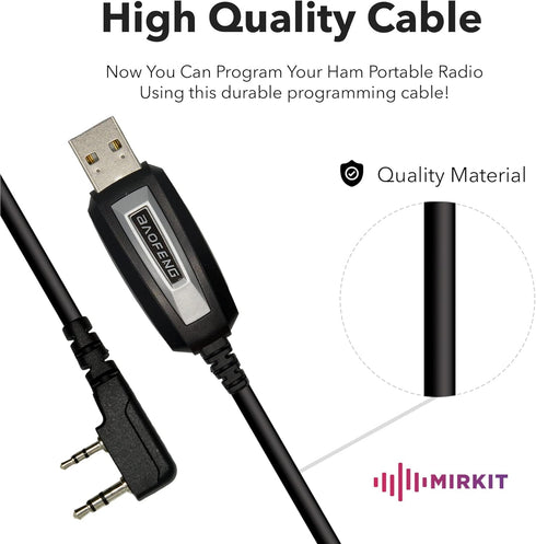 MIRKIT Baofeng Programming Cable for Two Way ham Portable radios: UV-5R, 5RA, 5R Plus, 5RE, UV-82, BF-F8HP, UV3R Plus, BF-888S, 5R EX, 5RX3, GA-2S...