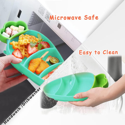 Toddler Plates with Suction, Silicone Suction Plates for Baby, Cute Carrot Divided Plates and Utensils Set, Non Slip, BPA Free, Feeding Set for 1-...