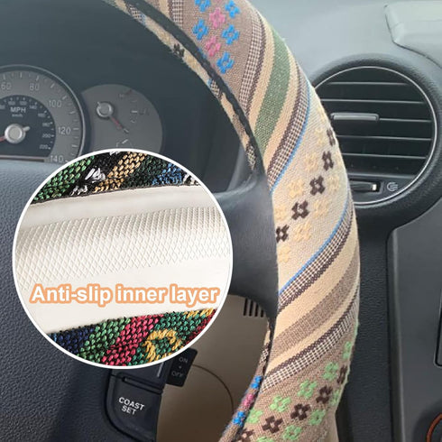 Boho Steering Wheel Cover for Women Men Baja Blanket Enthic Car Steering Wheel Cover Ethnic Car SUV Wheel Protector, Breathable, Anti-Slip, Odorle...