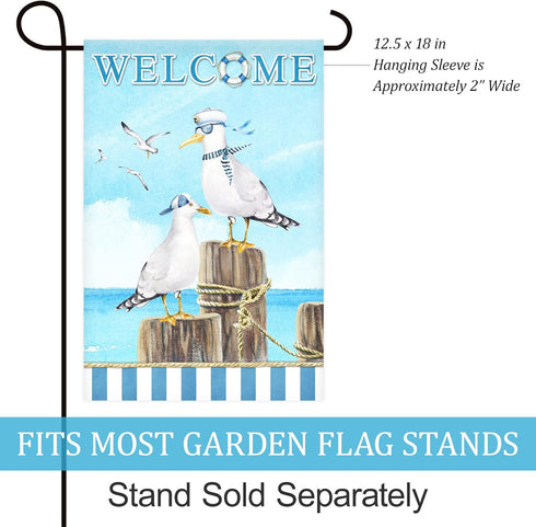 Texupday Welcome Sailor Seagull Decoration Summer Seaside Garden Flag Holiday Party Beach Coastal Outdoor Yard Flag 12" x 18"...